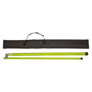Two yellow pole sections from the Auto Hauler Height Stick (54”–180”, Hi Viz Yellow, Metric & Imperial) and a black handled carry bag are displayed on a white background. The disassembled poles are placed side by side below the bag.