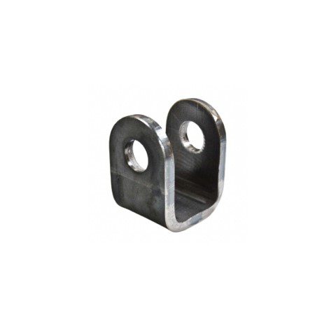 Metal bracket designed for securing cylindrical objects with two holes for fastening.