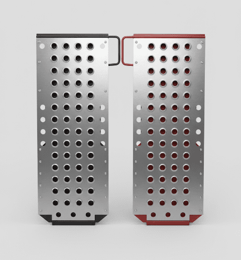 Pair of perforated aluminum car hauler loading ramps with side handles and traction holes