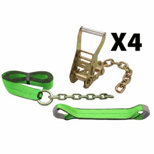 2-Inch X 14 Ft. Roll Back Tie-Down System with Chain Ends. High Vis Green