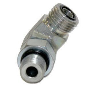 45-degree hydraulic elbow fitting with male threaded ends and O-ring seal