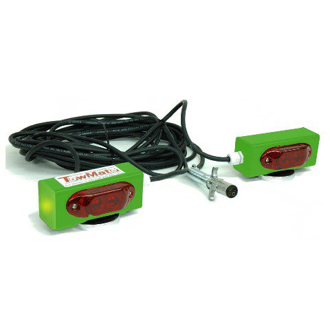 TowMate green magnetic towing lights with red lenses and wiring harness